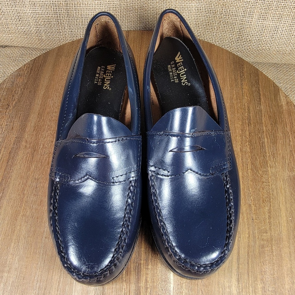 G.H. Bass Weejuns Vintage Penny Loafers Leather Made USA Navy Blue Women's 7 B